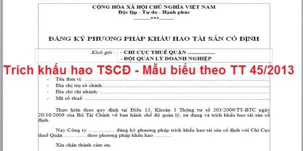 Đăng ký trích khấu hao TSCĐ