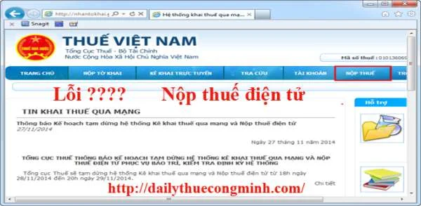 Lỗi khi lập giấy nộp tiền điện tử