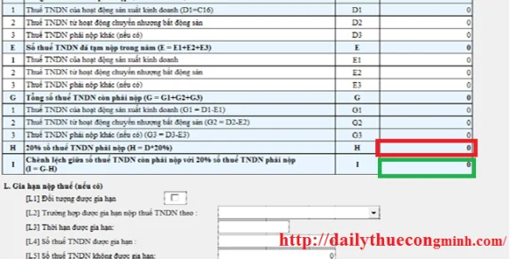 Chỉ tiêu H và I - Ý nghĩa chỉ tiêu khi lập tờ khai tờ khai 03/TNDN trên HTKK 3.3.0