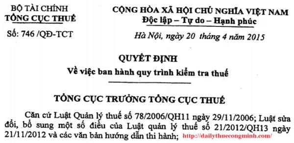 Quy trình kiểm tra 746/QĐ-TCT