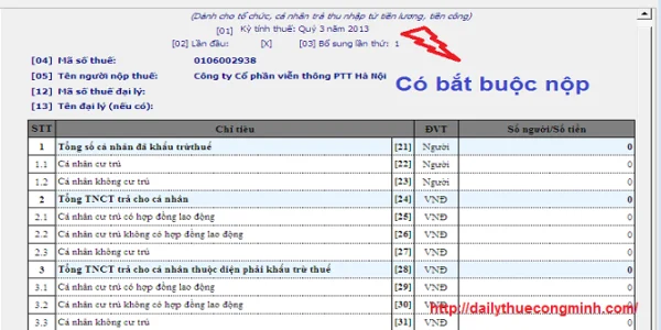 Tờ khai thuế thu nhập cá nhân theo tháng hoặc quý có bắt buộc phải nộp không?