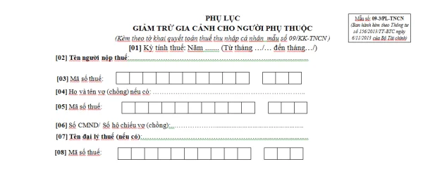 Mẫu 09-3/PL-TNCN Ban hành theo Thông tư 156/2013/TT-BTC