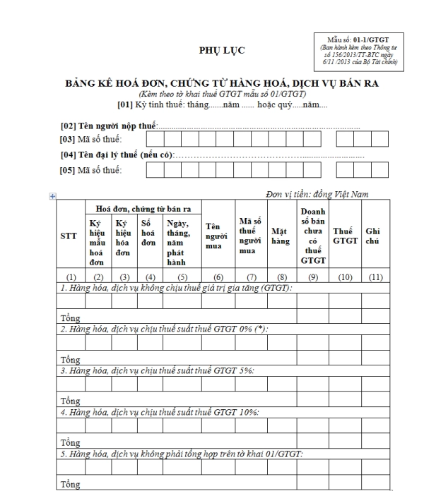 Mẫu: 01-1/GTGT Ban hành theo Thông tư số 156/2013/TT-BTC