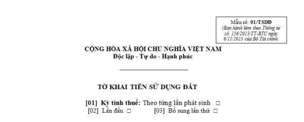 Mẫu 01/TSDĐ Ban hành theo Thông tư 156/2013/TT-BTC