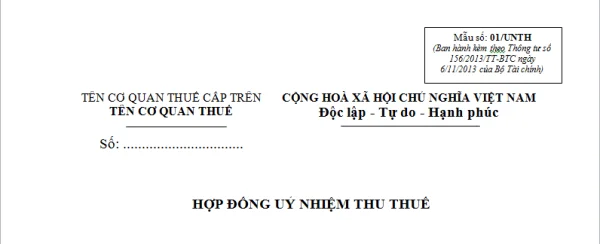 Mẫu 01/UNTH Ban hành theo Thông tư 156/2013/TT-BTC