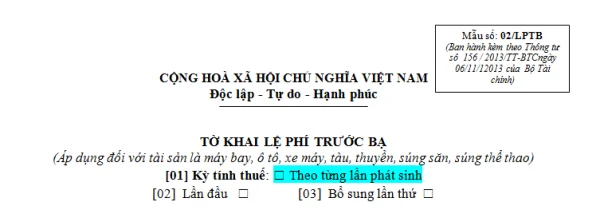 Mẫu 02/LPTB Ban hành theo Thông tư 156/2013/TT-BTC