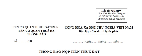 Mẫu 02/TMĐN Ban hành theo Thông tư 156/2013/TT-BTC