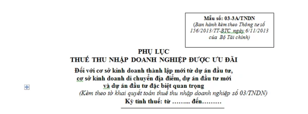 Mẫu 03-3A/TNDN Ban hành theo Thông tư 156/2013/TT-BTC