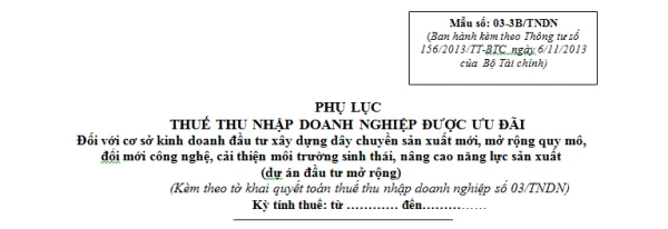 Mẫu 03-3B/TNDN Ban hành theo Thông tư 156/2013/TT-BTC