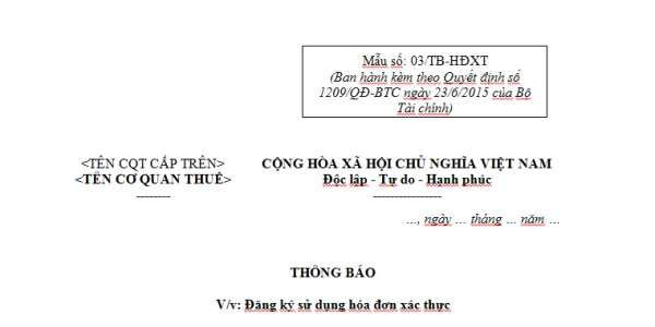 Mẫu 03/TB-HĐXT Ban hành theo Quyết định 1209/QĐ-BTC