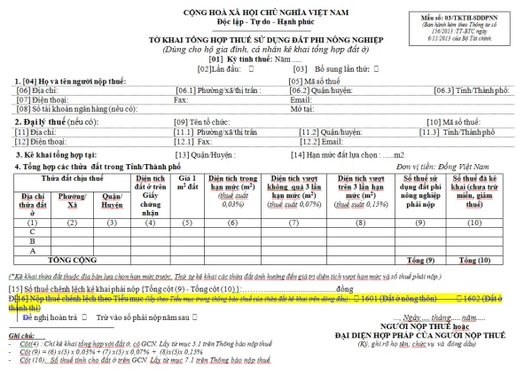 Mẫu 03/TKTH-SDDPNN Ban hành theo Thông tư 156/2013/TT-BTC