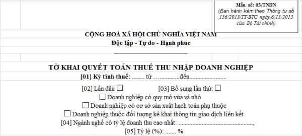 Mẫu 03/TNDN Ban hành theo Thông tư 156/2013/TT-BTC