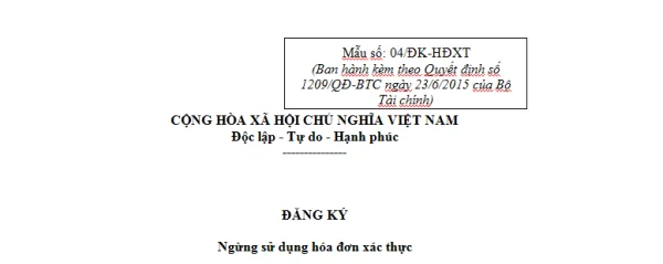 Mẫu 04/ĐK-HĐXT Ban hành theo Quyết định 1209/QĐ-BTC