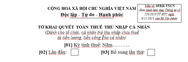 Mẫu 05/KK-TNCN Ban hành theo Thông tư 156/2013/TT-BTC