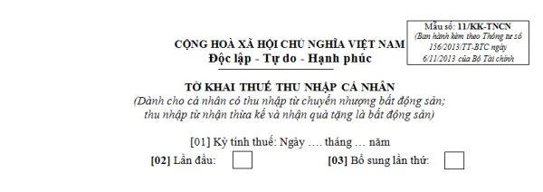 Mẫu 11/KK-TNCN Ban hành theo Thông tư 156/2013/TT-BTC