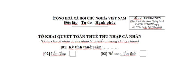 Mẫu 13/KK-TNCN Ban hành theo Thông tư 156/2013/TT-BTC