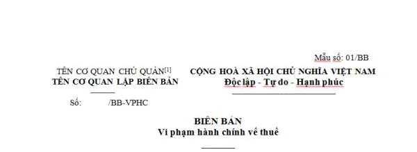 Biên bản vi phạm hành chính về thuế theo Thông tư 166