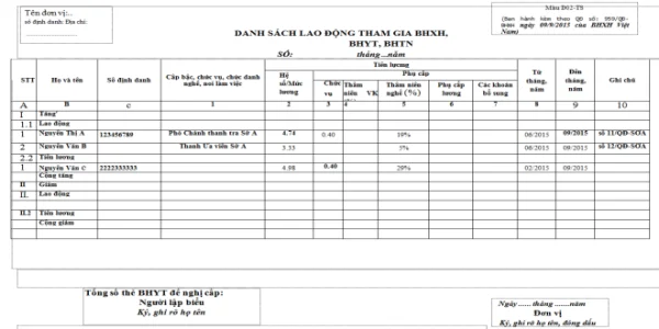 Hướng dẫn lập mẫu D02-TS theo Quyết định 959/QĐ-BHXH