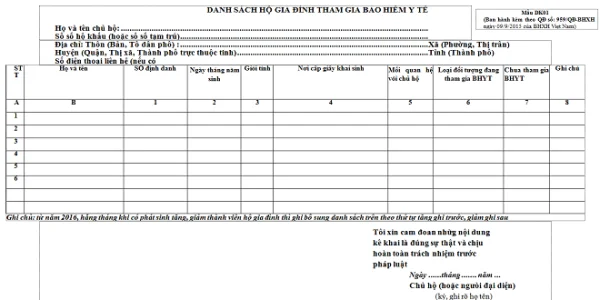 Hướng dẫn lập mẫu DK01 theo Quyết định 959/QĐ-BHXH