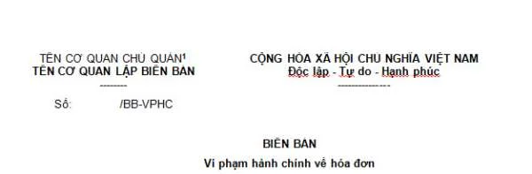 Mẫu số 01 biên bản vi phạm hành chính về hóa đơn