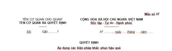 Mẫu số 07 Quyết định áp dụng các biện pháp khắc phục hậu quả