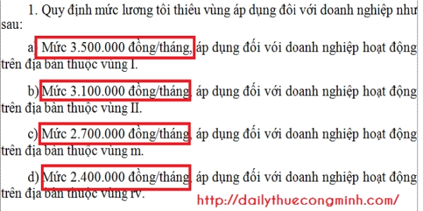 Nghị định 122 năm 2015 về mức lương tôi thiểu vùng 2016