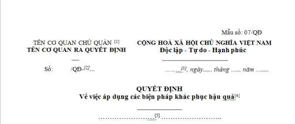 Quyết định về việc áp dụng các biện pháp khắc phục hậu quả