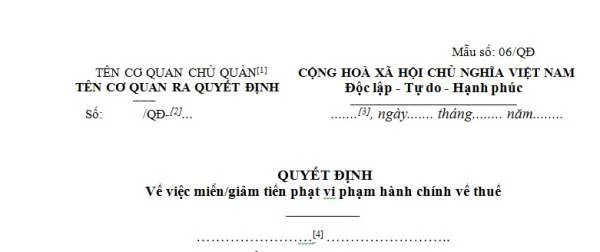 Quyết định về việc miễn, giảm tiền phạt vi phạm hành chính