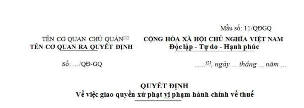 Quyết định việc giao quyền xử phạt vi phạm hành chính về thuế