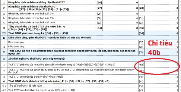 Lỗi kê khai sai chỉ tiêu 40b trên tờ khai thuế 01/GTGT