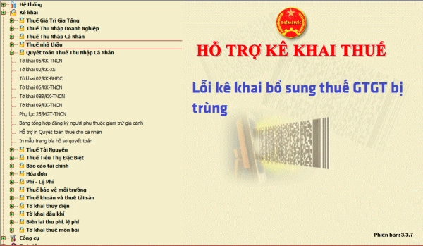 Lỗi kê khai bổ sung thuế GTGT bị trùng