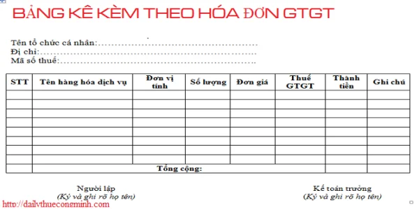 Quy định lập bảng kê kèm theo hoá đơn GTGT