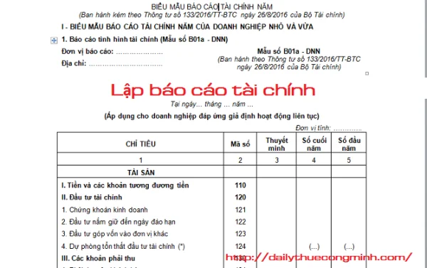 Lập báo cáo tài chính theo thông tư 133 năm 2016