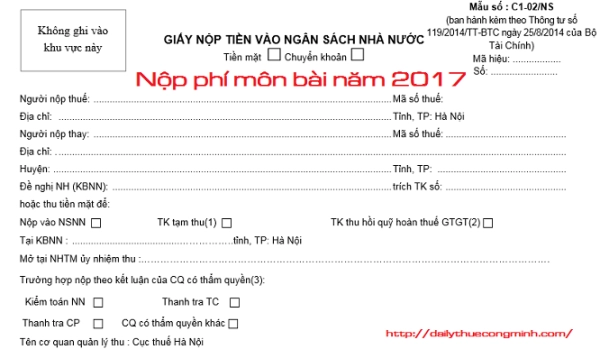 Hướng dẫn lập giấy nộp tiền phí môn bài năm 2017