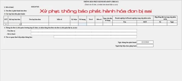 Thông báo phát hành hóa đơn bị sai có bị xử phạt