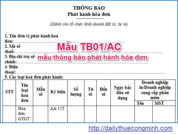 Mẫu thông báo phát hành hóa đơn mới nhất