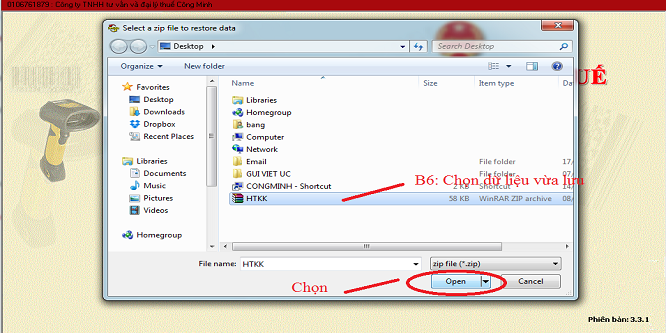 Hướng dẫn sao lưu và phục hồi dữ liệu trên HTKK