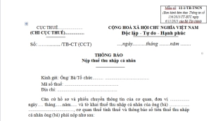 Mẫu 12-1/TB-TNCN Ban hành theo Thông tư 156/2013/TT-BTC